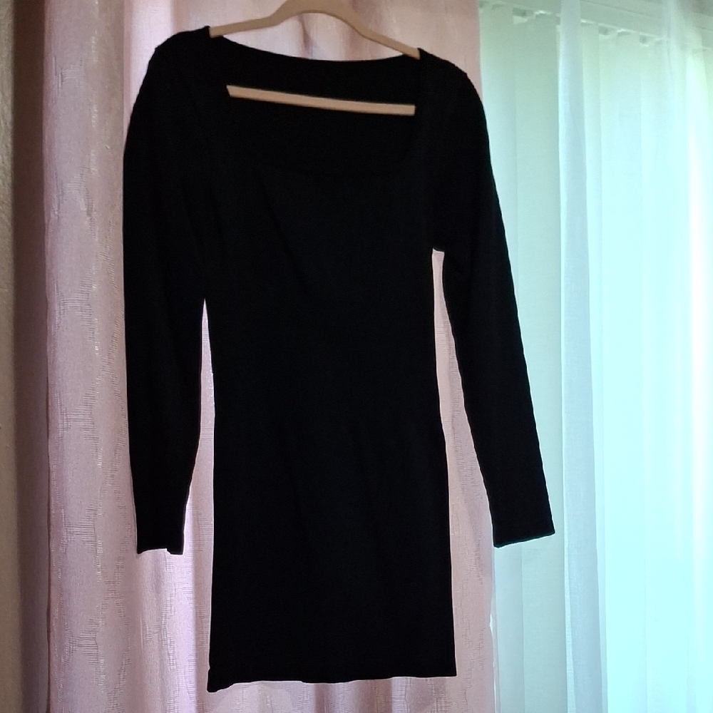 Black Fitted Long Sleeve Bodysuit Dress